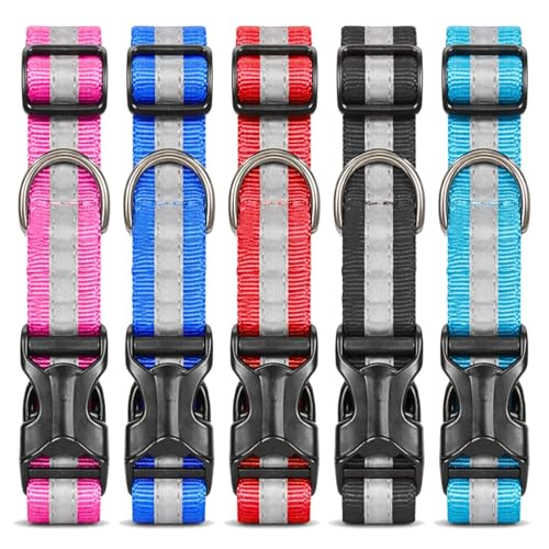 Image of Buraq Pets 5 pcs Reflective Dog Collar Adjustable Nylon Metal D Ring