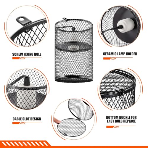 Image of VIHOSE 1 Pcs Reptile Heat Lamp Guard Anti Scald, 5.5 Inch, White, Black