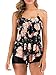 FLYILY Women 2 Piece Tankini Swimsuits Flounce Printed Top with Boyshorts Plus Size Swimwear Bathing Suit(BlackFlower,L)