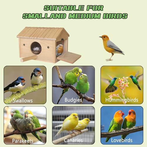 Image of HiCaptain Bird Nesting Box Wooden Cockatiel Breeding Nest for Cages, Large Parakeet Nest Box Lovebird House Budgie Breeding Box (Wood)