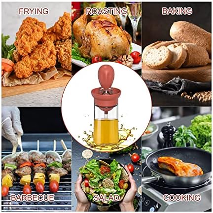Pro-Noke Oil Dispenser Bottle with Silicone Brush Squeeze Olive Oil Glass Container 2 In 1 Silicone Dropper Measuring Oil Dispenser Bottle with Clean Brush (Red)