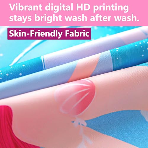 Image of Pink Little Mermaid Twin Size Bedding Set for Girls, 5-Piece Soft Kids Comforter with Matching Sheets and Pillow Sham, Cute Sea Princess Bed in a Bag