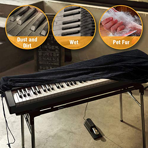 Piano Keyboard Cover, Premium Stretchable Velvet Digital Piano Dust Cover With Storage Bag, Compatible With Most 76-88 Key Models Electronic Keyboard, Digital Piano - Black #TOP3