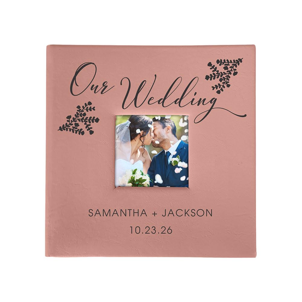 Personalized Wedding Photo Album, Custom Engraved Picture Album, Holds 200 4" x 6" Photos, Leatherette and Laser Engraved Scrapbook, Our Wedding, Pink