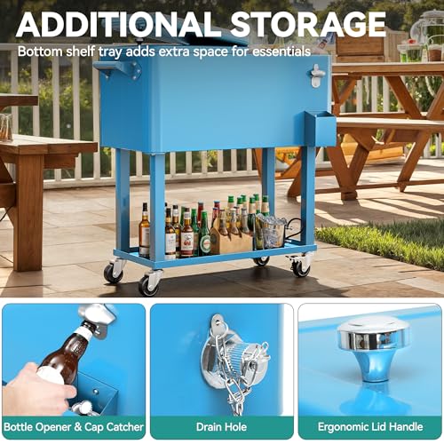 Image of YITAHOME 80 Quart Rolling Cooler Cart with Bottle Opener Drainage, Portable Wicker Patio Cooler Rolling on Wheels, Outdoor Beverage Cart Rolling Drink Cooler for Patio Pool Deck Party Cookouts