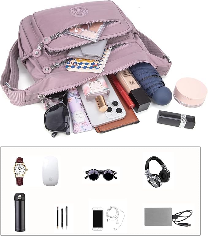 Image of Women Crossbody Bag Waterproof Nylon Multi-layer Crossbody Bag Casual Satchel Bag Shoulder Bag Messenger Bag Travel Bag Day Pack