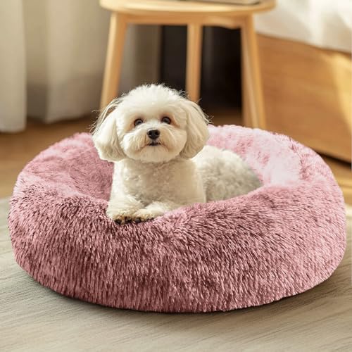 JOLLYVOGUE Calming Donut Dog Bed (23", Smoke Pink)