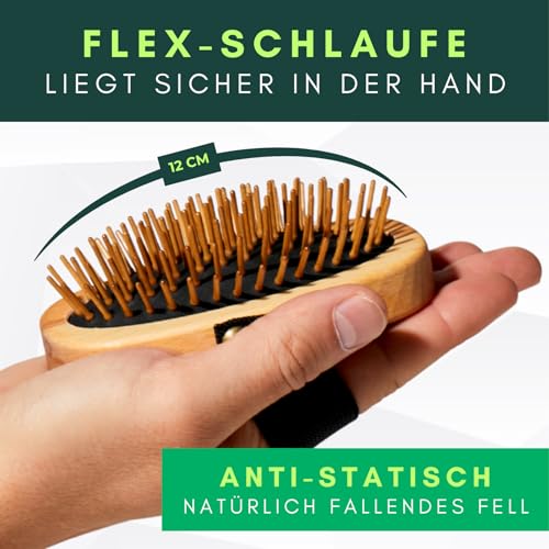 Hundebürste Unterwolle für Langhaar - 100% Naturborsten - Made in Germany - sanfte Unterfellbürste zum Entfilzen & Glätten ohne Ziepen - geölter FSC® Holzgriff + extra Bürstenreiniger