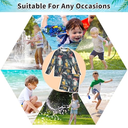 Parrot and Skull Boys Swimsuit Rash Guard Toddler Kids Long Sleeve Swim Shirt and Trunks Swimwear Set 3-10Y4