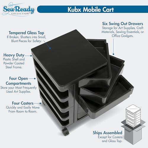 Image of Kubx Rotating 4-Sided Mobile Storage Organizer with Glass Top Multiple Compartments