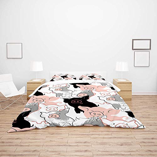 Housse de couette cochon dessin animé King pour lit double facile à repasser - 4