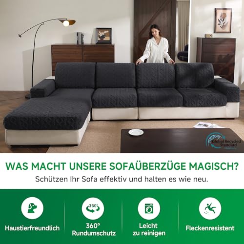 OHSIO Sofa Überzug – Elastischer & Waschbarer Sofabezug, Weicher Langlebiger Couchbezug für Sitzkissen & Wohnzimmermöbel(Dunkelgrau, 1x Rückenlehnenbezug)