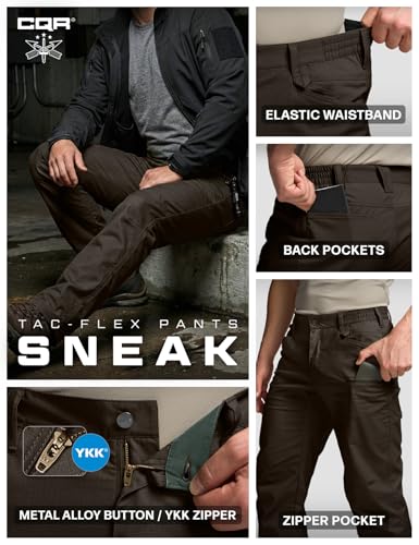 Image of CQR Men's Flex Stretch Tactical Pants, Water Resistant Ripstop Cargo Pants, Lightweight EDC Outdoor Work Hiking Pants