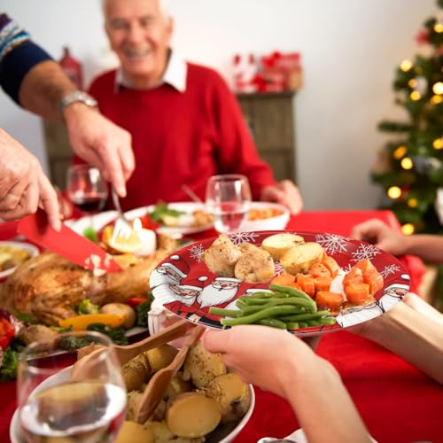Tbsone 50-Count Christmas Disposable Paper Plates: Large Oval Heavy-Duty Dinnerware Set for Xmas Party Supplies and Holiday Dinner Table Decorations, 10.2 × 12.6 Inch (Santa and Snowflakes) – Image 6