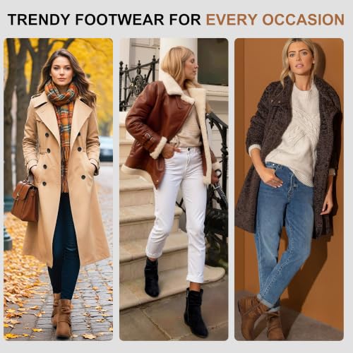 Image of Vepose Women's Slouch Ankle Boots, Flat Low Heel Side Zip Booties 939A