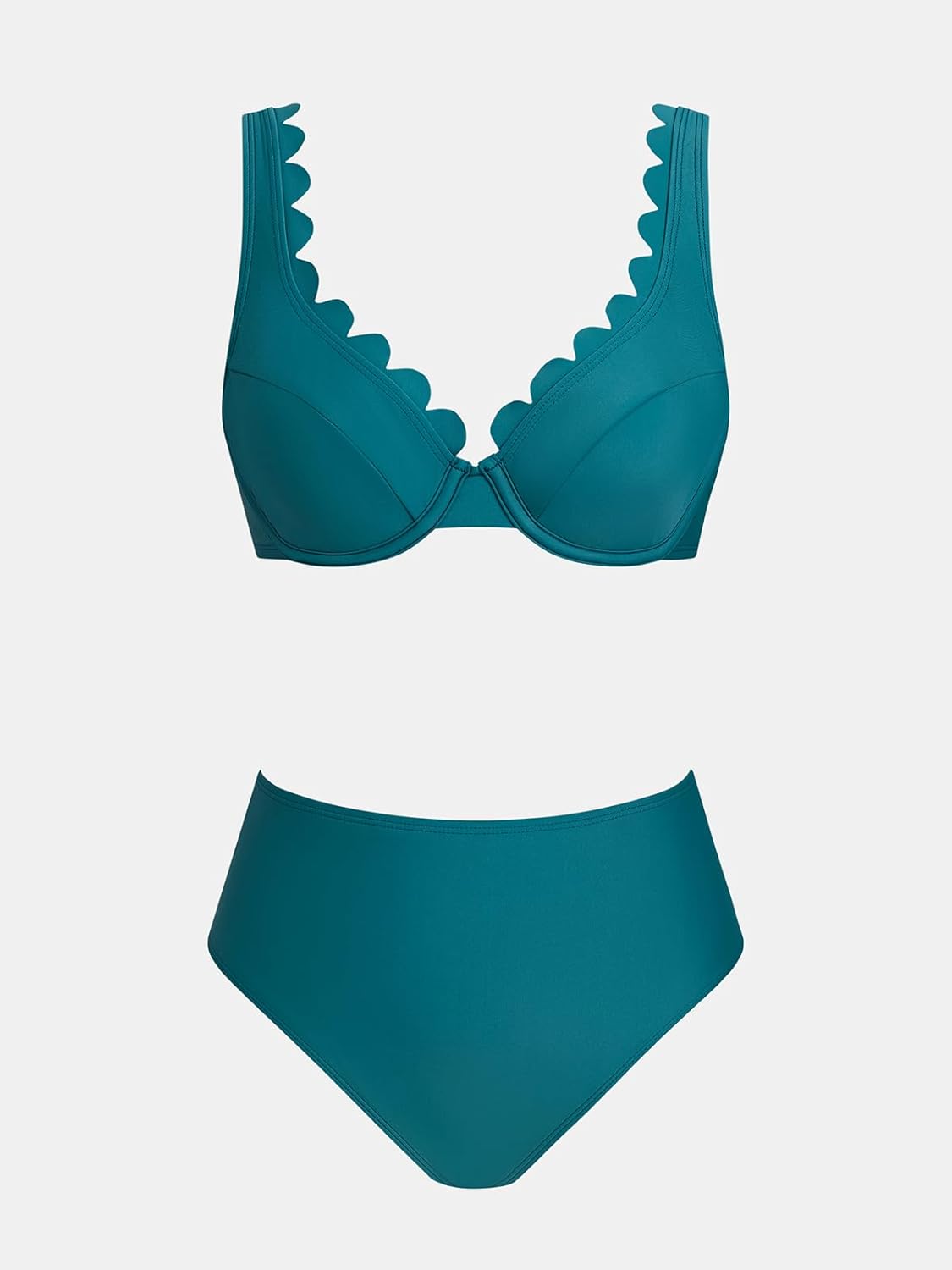 CUPSHE Women's Bikini Set High Waisted Two Piece Swimsuit Push Up Full Coverage Bathing Suit Scalloped Back Hook - Image 6