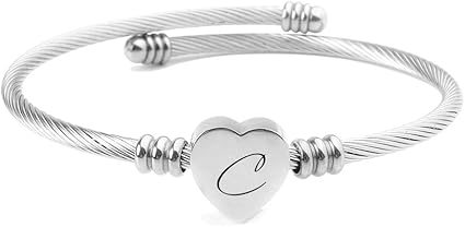 FGT Bracciale Con Iniziale A Cuore In Acciaio Inox – Regalo Personalizzato Per Donne E Ragazze
