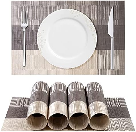 ISIYINER Place Mats PVC Heat-resistant Table Mats Washable Rectangle Woven Placemats for Dining Home Restaurant Set of 6