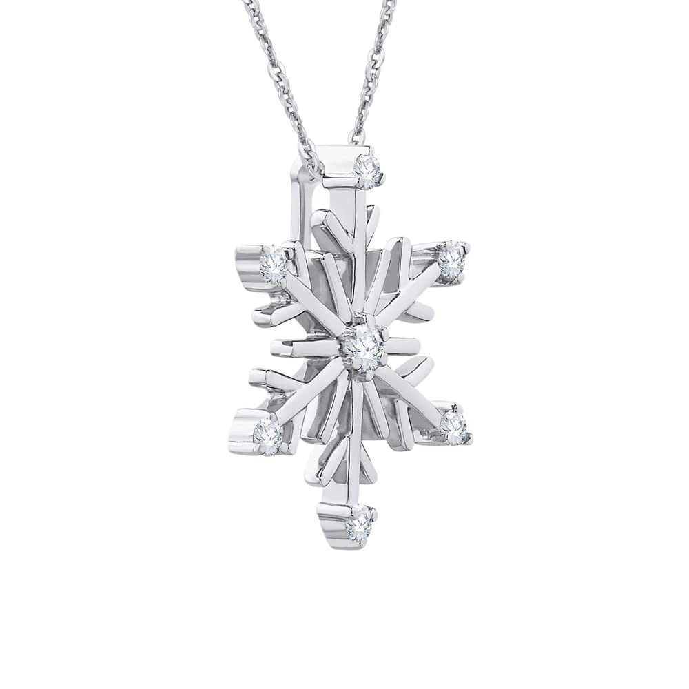 Cadena con colgante de diamante "copo de nieve en 14 K/10 K oro blanco (1/10 CTTW)