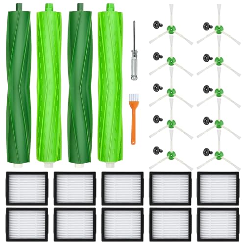 APZOVO Accesorios Kit Recambios para iRobot Roomba i7 i7+ i7 Plus /i3 i3+ /i4 i4+ /i6 i6+ /i8 i8+ /E5 /E6 /E7, 4 Cepillos Principales, 10 Filtro, 10 Cepillos Laterales