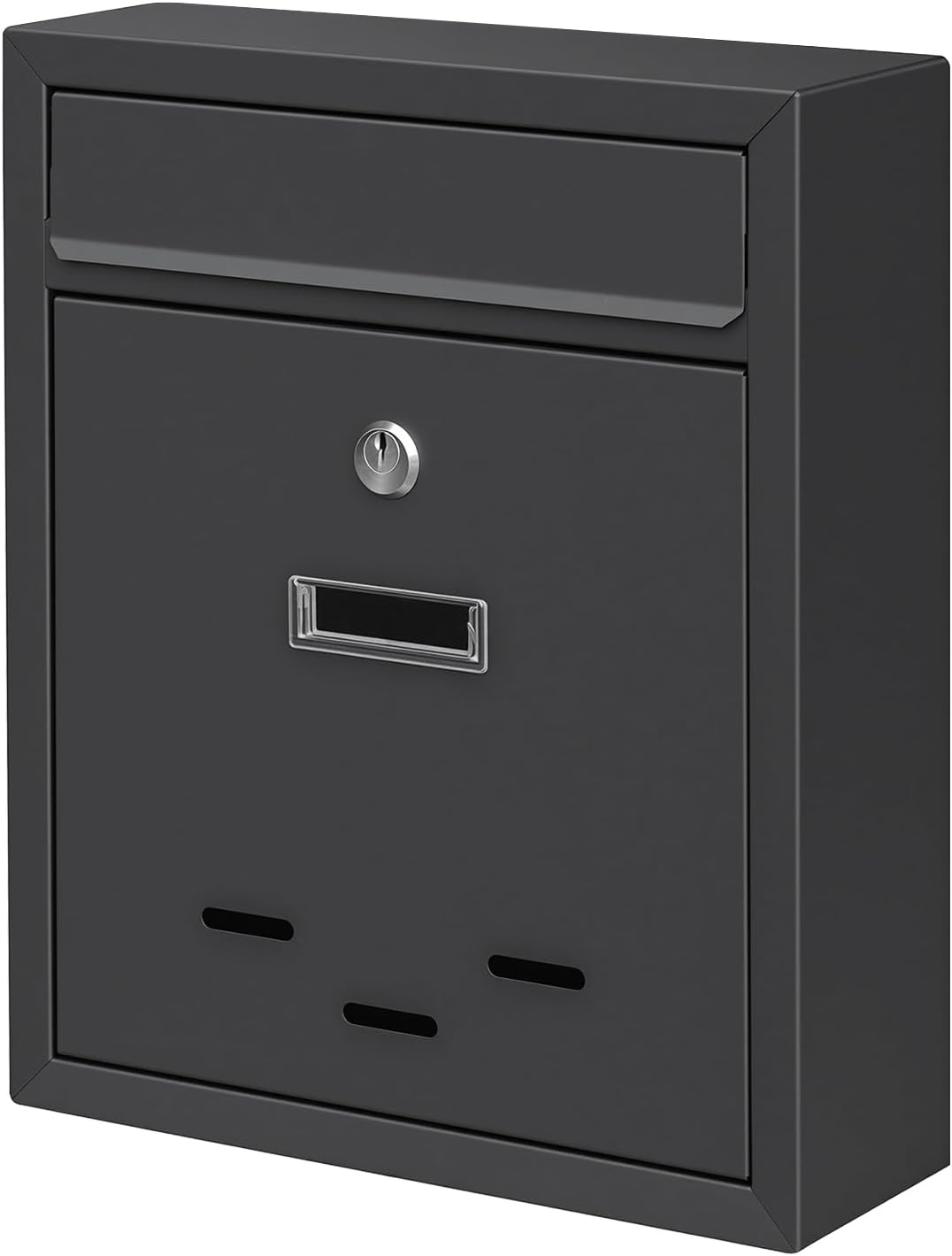 Wall-Mount Mailbox for House Outside, Locking Key Drop Box with View Window, Locking Postbox, Steel Metal Mail Box, 12.2 x 10.24 x 3.74 inch, Silver, MA002