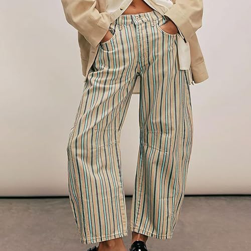 Womens Barrel Jeans Boyfriend Baggy Jeans Floral Print Denim Ankle Pants Wide Leg Mid Rise Sweatpants Y2k Patchwork2