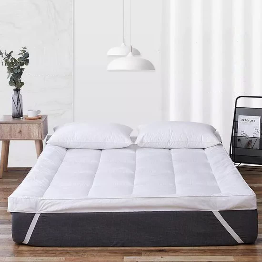 ZIB 2500 GSM Microfiber Extra Thick 100% Cotton Layers Mattress Topper/Padding with Baffle Box Design | Soft Microfiber Fill | Hotel Feeling (Queen (60x78 Inch), White)-image-27