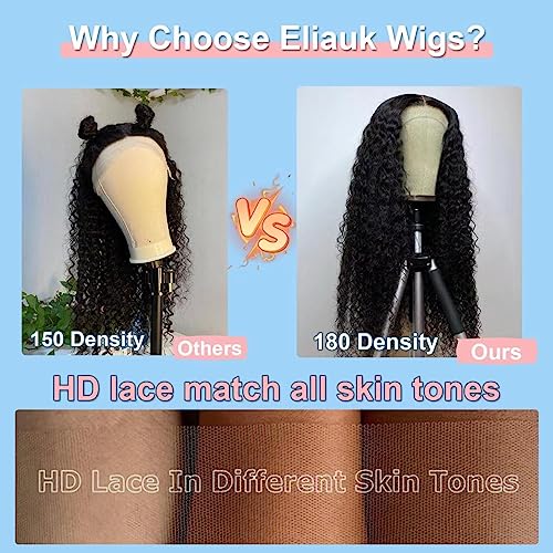 Eliauk Curly Lace Front Wig Human Hair 13X4 Deep Wave Lace Front Wigs Human Hair 180% Density Hd Lace Front Wigs Human Hair Pre Plucked With Baby Hair Human Hair Lace Front Wigs For Women(Black Color) (20, Black Color) #TOP6