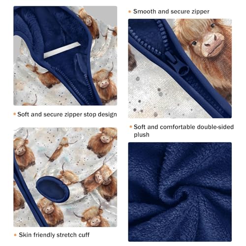 Cute Highland Cow Pattern Boys Fleece Coat,Children's Zip-Up Hoodie Jacket,Baby Warm Fashion Outerwear 3-10T,A1133233