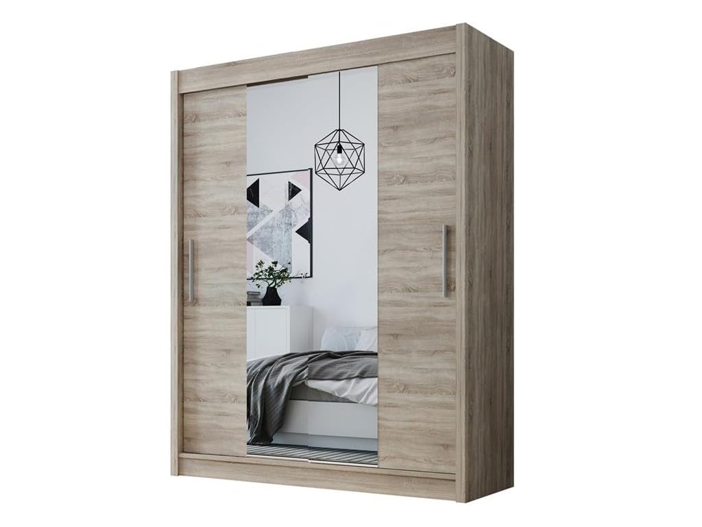 D2 150 cm Trüffel Schiebetüren Kleiderschrank 150x200x58 cm mit Spiegel - Schlafzimmermöbel, Aufbewahrung - Mehrzweckschrank