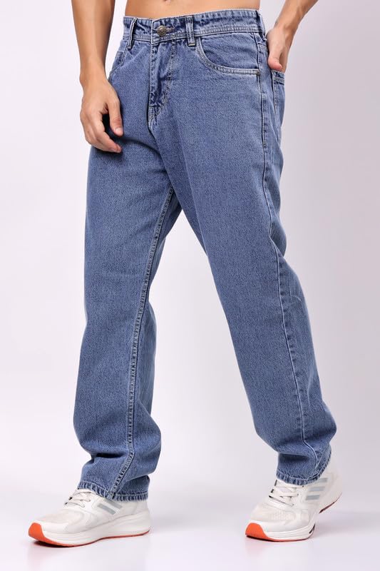 Image of London Hills Men's Relaxed Fit Baggy Jeans | Streetwear Style Loose Denim Pants for Casual Wear | Comfortable Cotton Blend Jeans with Trendy Wide Leg Fit