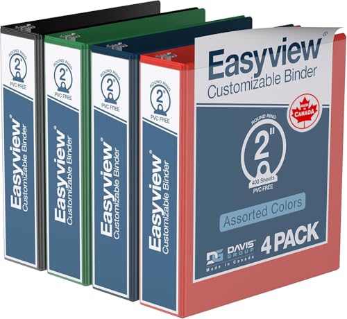 Image of Easyview 3-Ring Binder, 2 inch Round Rings, Classic Colors, 4 Pack
