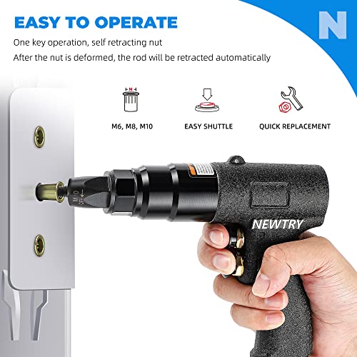 image for NEWTRY Air Rivet Nut Gun Pneumatic Riveter Riveting Tool Kit with Self