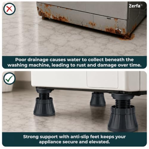 Image of Zerfa Pack of 4 Anti-Vibration Pads for Washing Machine | Heavy Duty Shock Absorbing Rubber Pads | Stops Noise and Walking | Fits Front and Top Load Washer, Dryer and Refrigerator