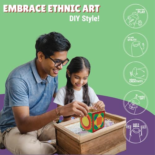Image of Kalakaram Lippan Art & Craft Kit - DIY Painting Activity for Kids & Adults | Make Your Own Decorative Pen Stand with Pre-Marked Base | Traditional Mirror Art | Folk Art Home Decor Kit