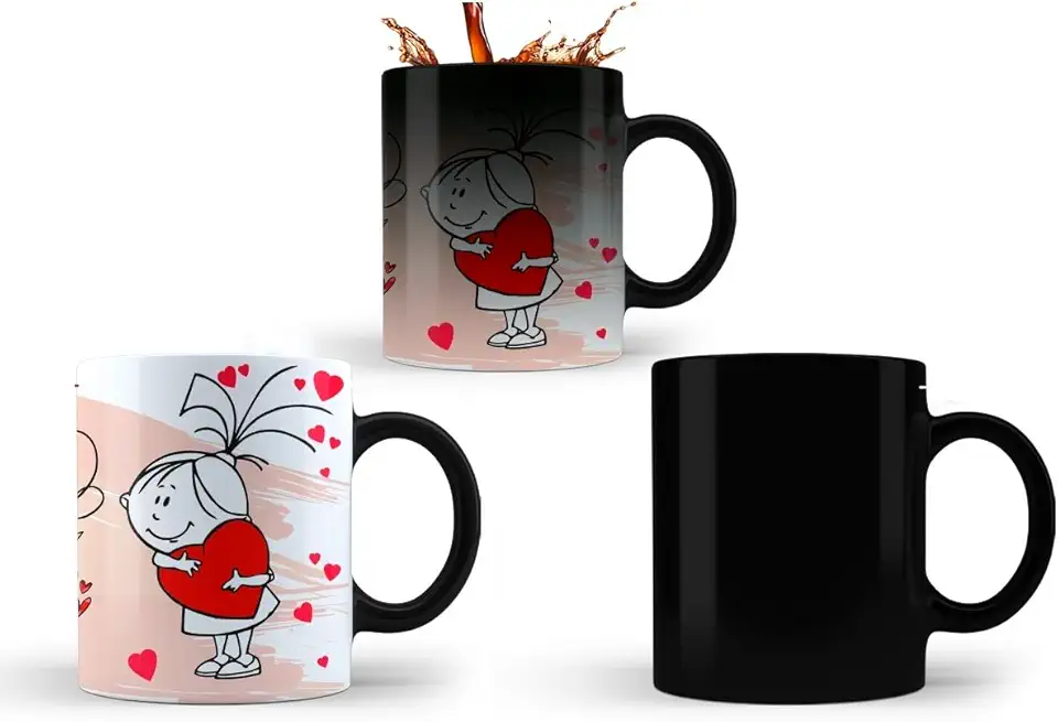 Caneca Mágica Casal de Namorados, 325ml, Design Romântico que Revela Mensagem com Calor, Todo Meu Amor é Seu, Preta