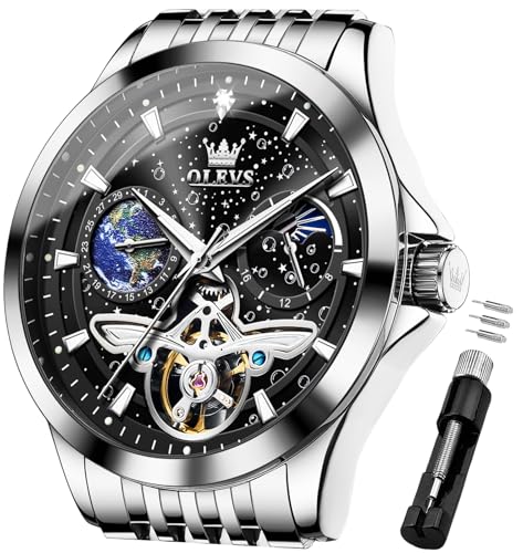 OLEVS Mechanical Men Watch Chronograph Diamond Tourbillon Date Moon Phase Adjustable Bracelet Gift Multi-Function Blue/Black/Gold/Silver Face Watch for Men