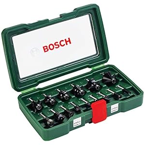 Bosch 15-Piece Hard Metal Router Bit Set (for Wood, Shank Ø 1/4″, Accessory Routers)
