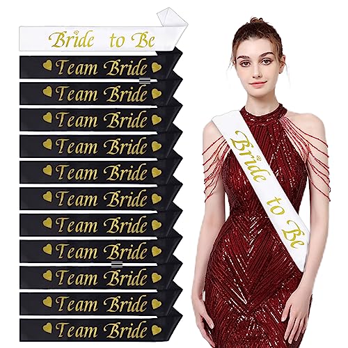 MIVAIUN 12 Stück Braut Schärpe Team Bride Schärpe Bride to be Schärpe JGA Deko Schärpe Set, Bachelorette JGA Accessoires Frauen, Hochzeit Deko Schärpe Set, Hen Party (Schwarz)