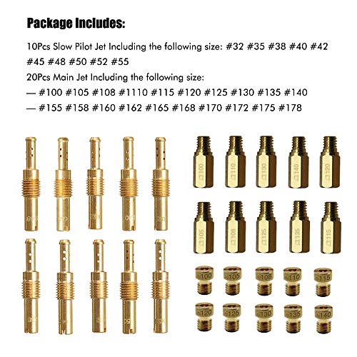 20 Pcs Carburetor Main Jets And 10 Pcs Slow Pilot Jets For Keihin Oko Koso Cvk Pe Pwk Carb, Brass Jet Kit #TOP2