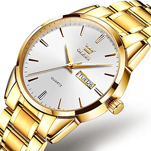 Image of OLEVS Watches for Men Business Dress Diamond Analog Quartz Big Face Luxury Classic Stainless Steel Waterproof Luminous Two Tone Wristwatch