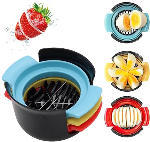 Egg Slicer with Stainless Steel Wire, Egg Cutter, Heavy Duty Egg Cutter Slicer with 3 Slicing Styles for Boiled Eggs Ham Banana and Strawberry