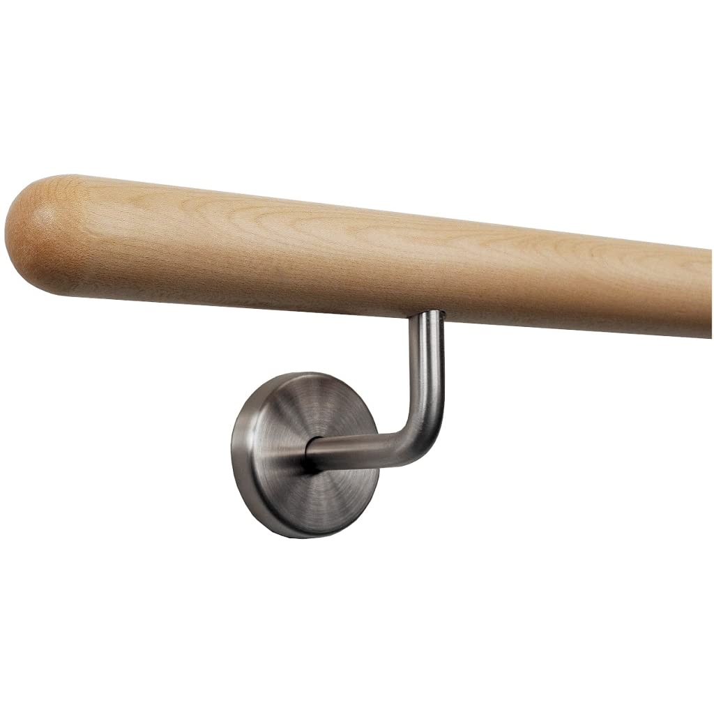 TIBU Handlauf Holz Ahorn Ø 35 mm für Geländer Länge 200 cm + 3 Halter und Enden Halbkugel gefräst