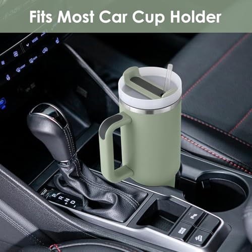 Image of Zephorus Personalized Stainless Steel Tumbler with Handle, 1200ml Capacity, Black Insulated Travel Mug with Straw, Custom Name Design (Green)