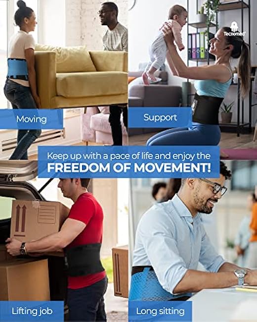 Tecnomed Back Brace For Men & Women - Immediate Relief from Back Pain, Herniated Disc, Sciatica, Scoliosis - Breathable Mesh Design - Adjustable Support Straps - Lower Back Belt Black