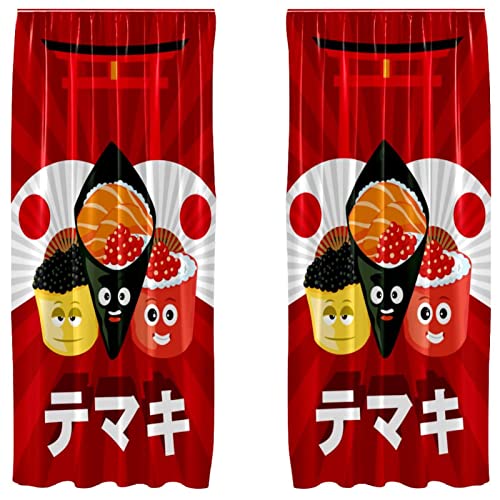 Rideau occultant rouge motif sushi dessin animé microfibre - 2