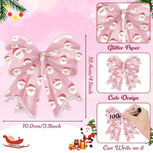 Image of Christmas Snowman Pink Bow Cutouts - 100Pcs Winter Glitter Bow Snowman DIY Paper Cuts Party Decors Bowknot Shape Cutout Bulletin Board for Winter Xmas Birthday Party Classroom Home Decoration