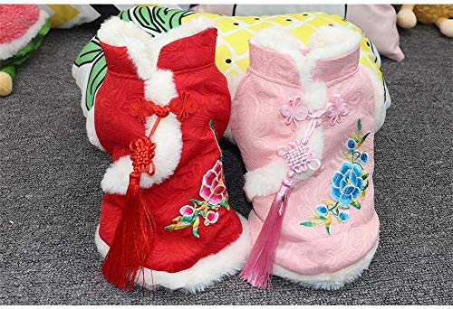 Delifur Dog Tang Costume With Peony Pattern Pet Winter Coat Happy New Year Qipao Costume Tang Dynasty Cat Dress For Schnauzer Teddy French Bulldog (S, Red) #TOP1
