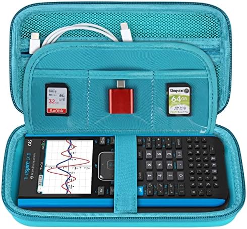 BOVKE Graphing Calculator Carrying Case for Texas Instruments TI-Nspire CX II CAS/CX II/CX/CX CAS Calculator and More - Mesh Pocket for USB Cables and Other School Supplies, Turquoise