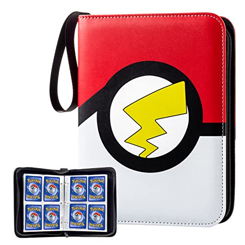 4-Pocket Binder for Pokemon Cards with 50 Removable Sheets Holds 400 Cards, Card Book Collector Album Folder for Yugioh, MTG, TCG, Trading Card Holder with Zipper-Toys Gifts for Boys Girls, Red